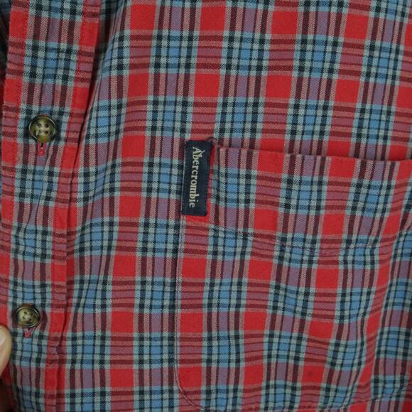 Vintage Abercrombie & Fitch XL Button Down Shirt 90s Red Plaid Oversized Preppy - Picture 7 of 9